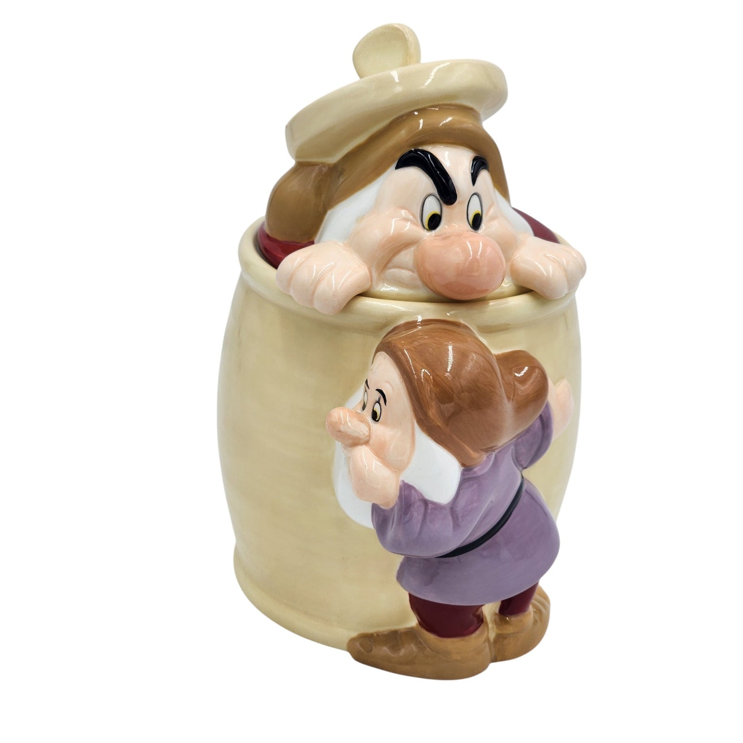 Vintage Disney Snow White Seven Dwarfs Grumpy Dopey Cookie Jar Canister Peek Boo