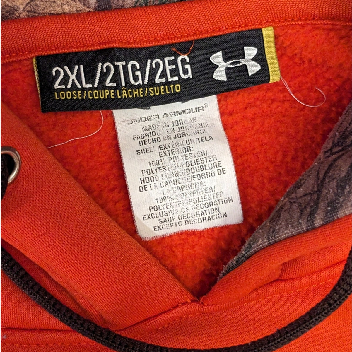 Under Armour Hoodie Men 2XL Orange Camo Storm Pullover KangarooPocket Sweatshirt