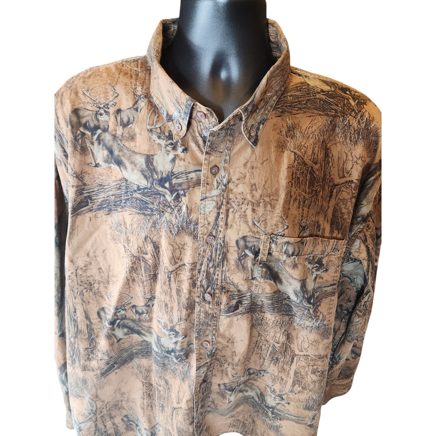 Noble River Hunting Shirt Men XXL Deer Camo Print Button Down Outdoorsman Rugged