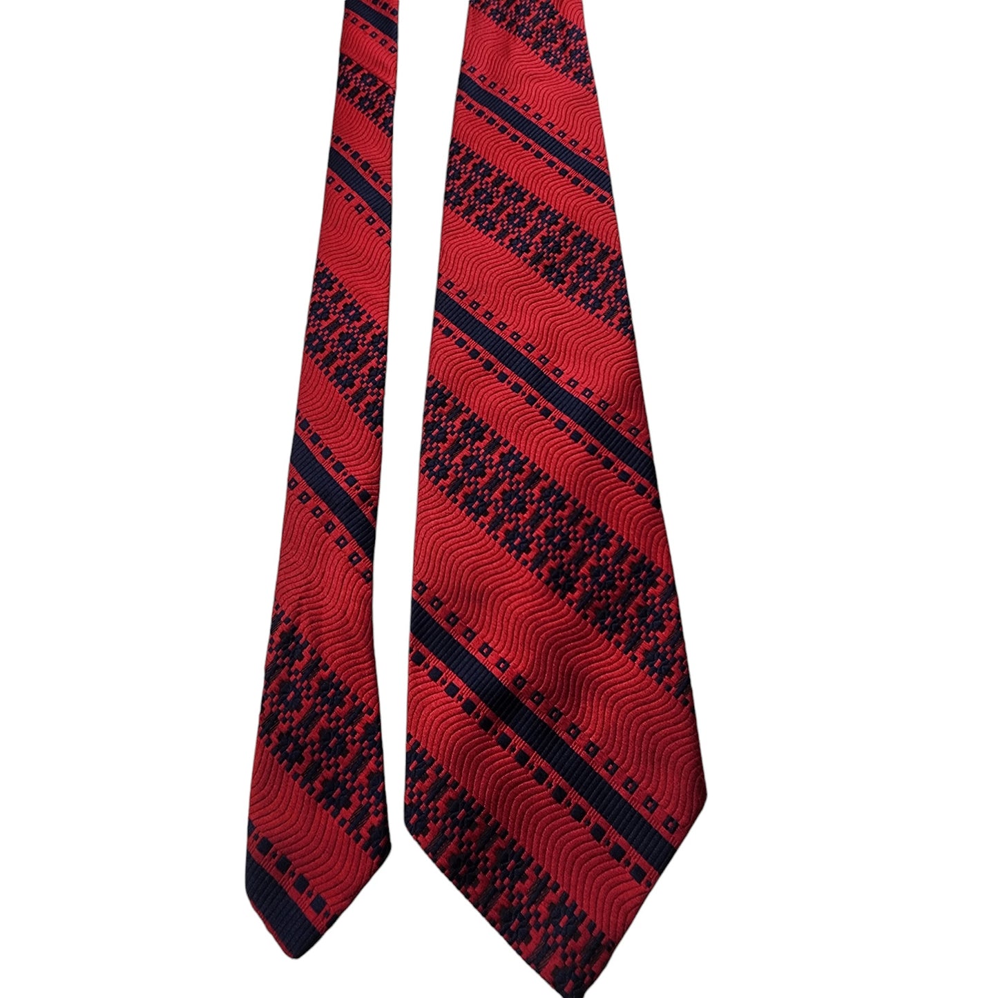 Vintage Mens Tie J Packard Red Navy Geometric Neckwear Polyester Made USA Retro