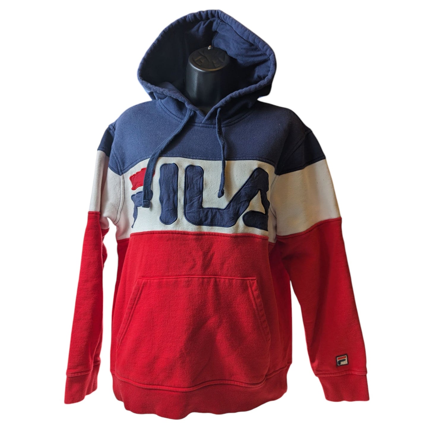 FILA Hoodie Women Medium Colorblock Pullover Red Blue Big Logo Sweatshirt Preppy