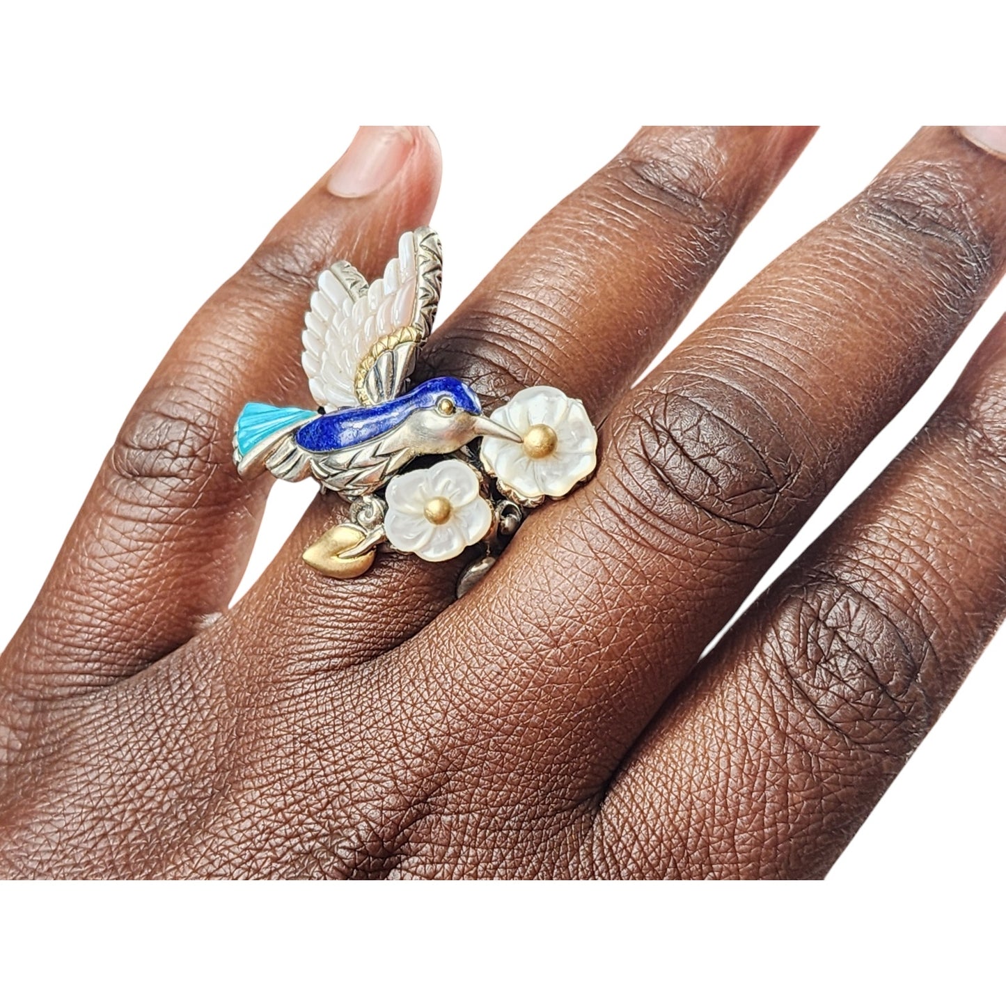 Barbara Bixby Jewelry Hummingbird Sterling 18K Gold Lapis Turquoise Mop Ring 10