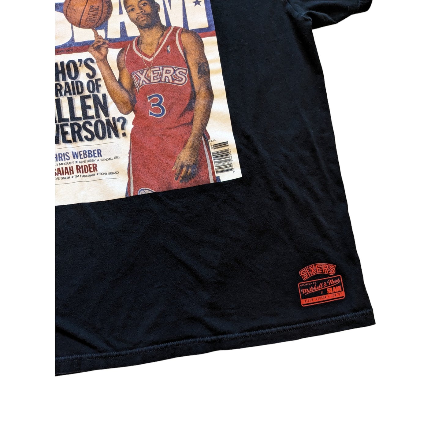 Mitchell Ness T Shirt Men XL Black Allen Iverson Slam Tee Philadelphia 76ers 90s