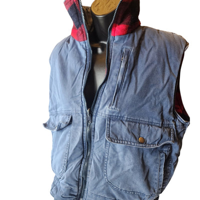 Cortina Vest Womens Medium Blue Denim Plaid Outdoor Hiking Retro Vintage Snap