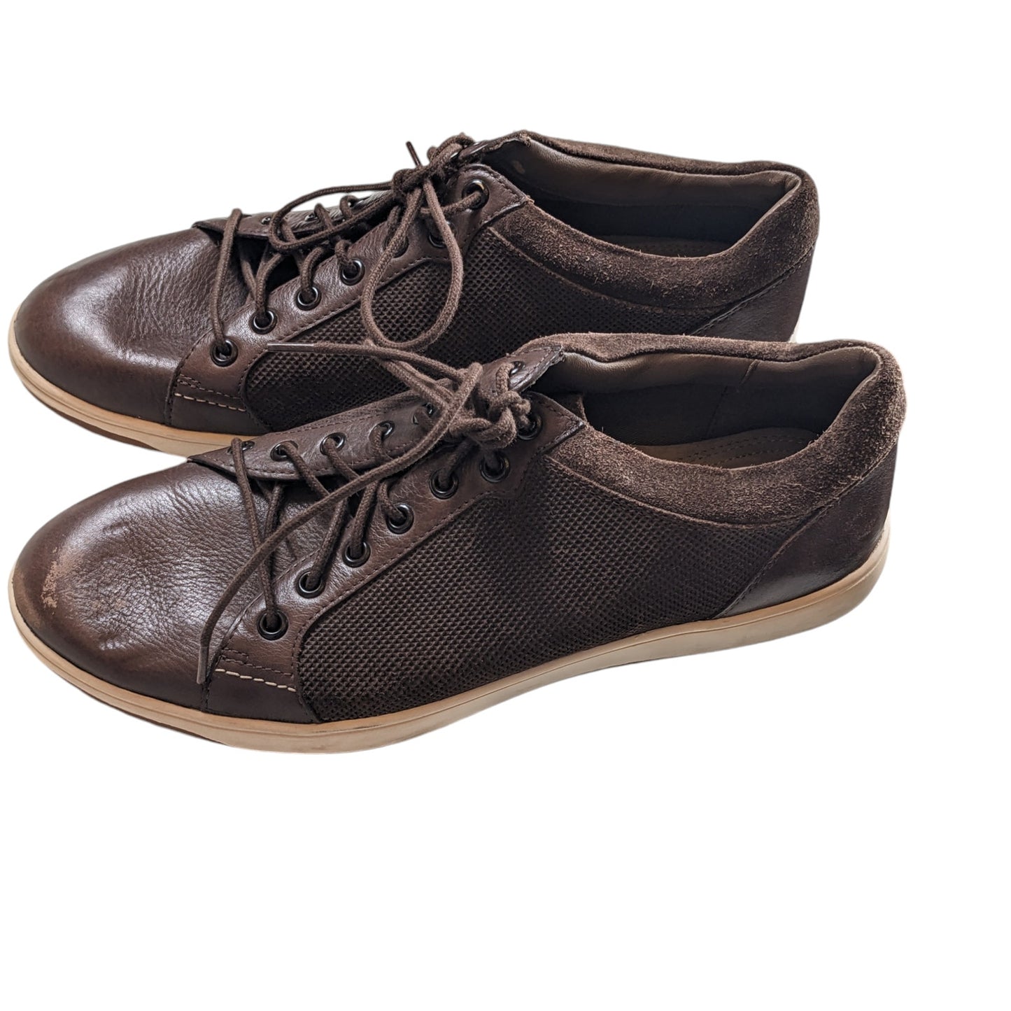 Hush Puppies Shoes Mens 9.5 Lace Up Brown Leather Comfort Sneakers Streetwear