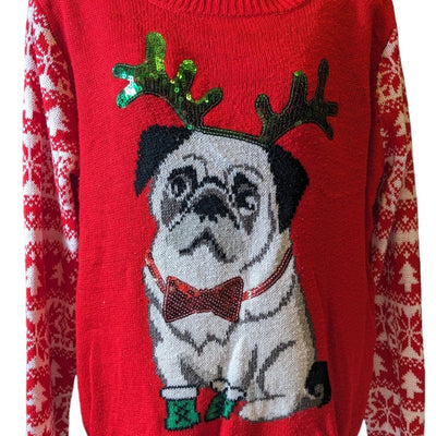 Absolutely Famous Ugly Christmas Sweater Womens XL Festive Pug Snowflake Holiday