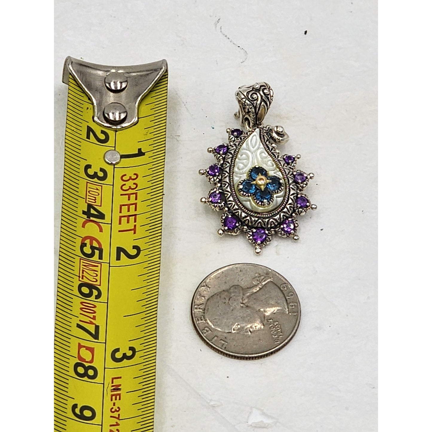 Barbara Bixby Jewelry Pendant Enhancer Amethyst Blue Topaz Sterling 18K Gold Mop