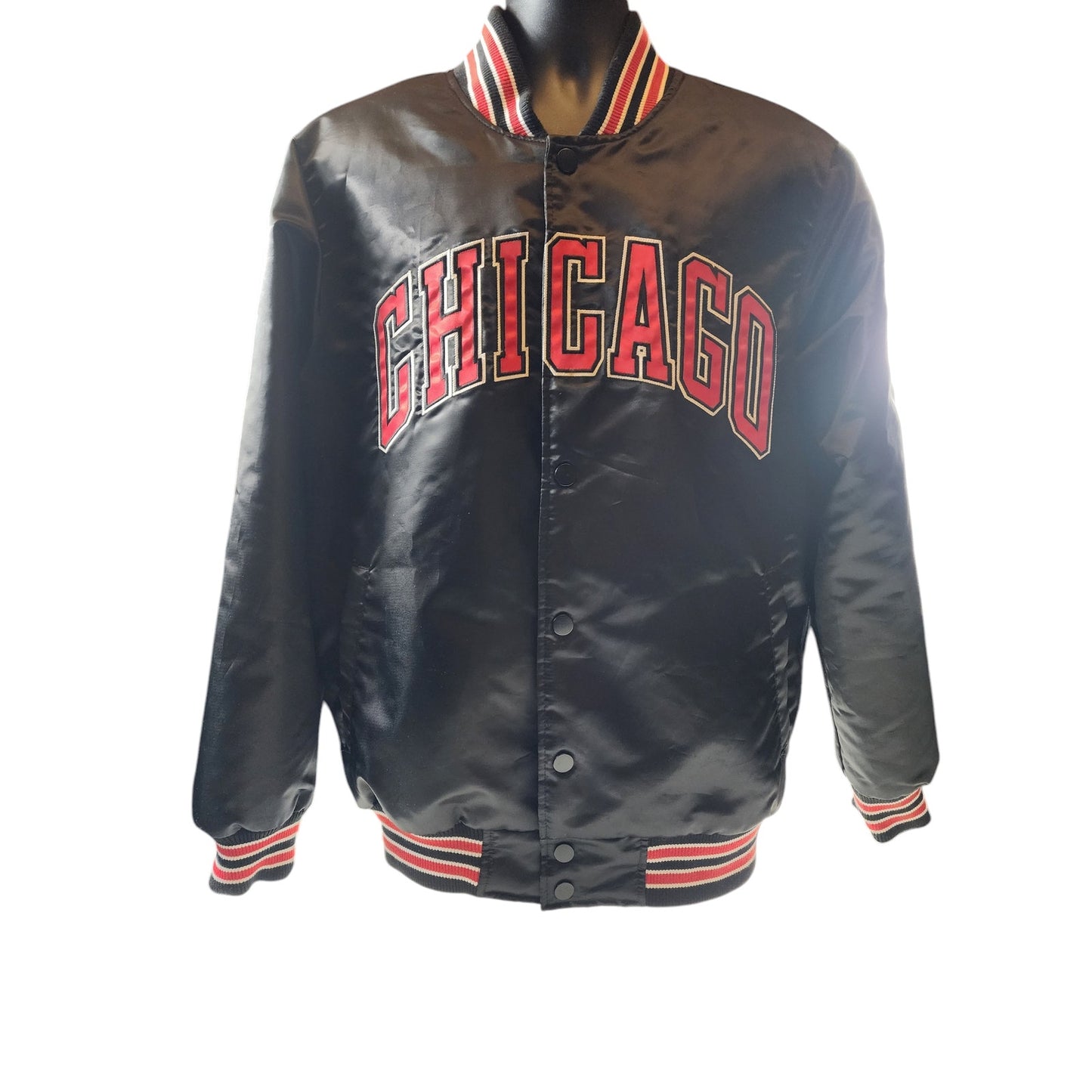 Starter Black Label Chicago Bulls Bomber Jacket Mens Large Varsity Snap Button