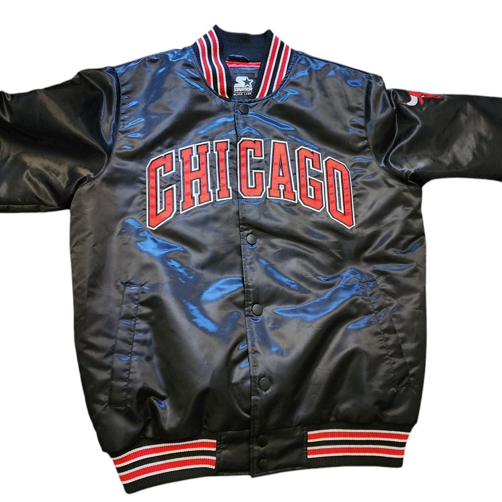 Starter Black Label Chicago Bulls Bomber Jacket Mens Large Varsity Snap Button