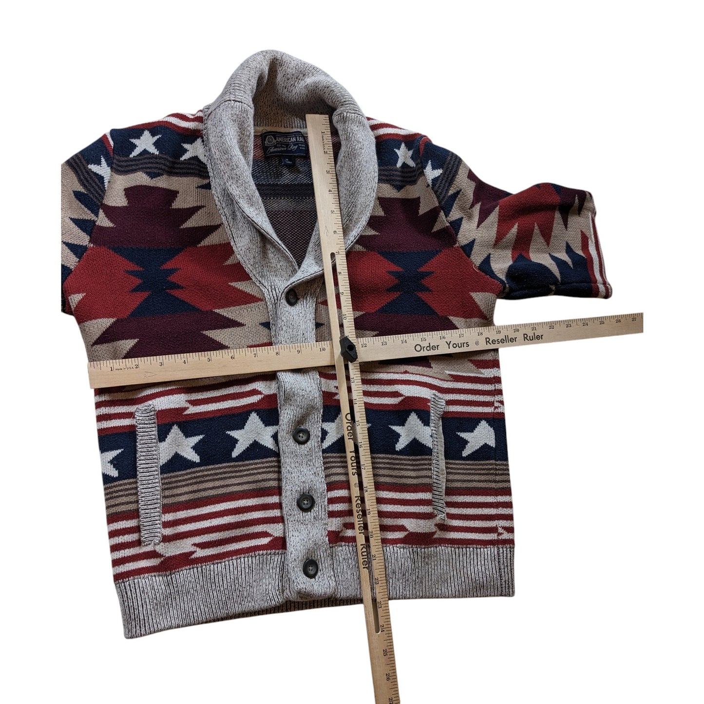 American Rag Sweater Mens Medium Cardigan Americana Patriotic Grandpa Western