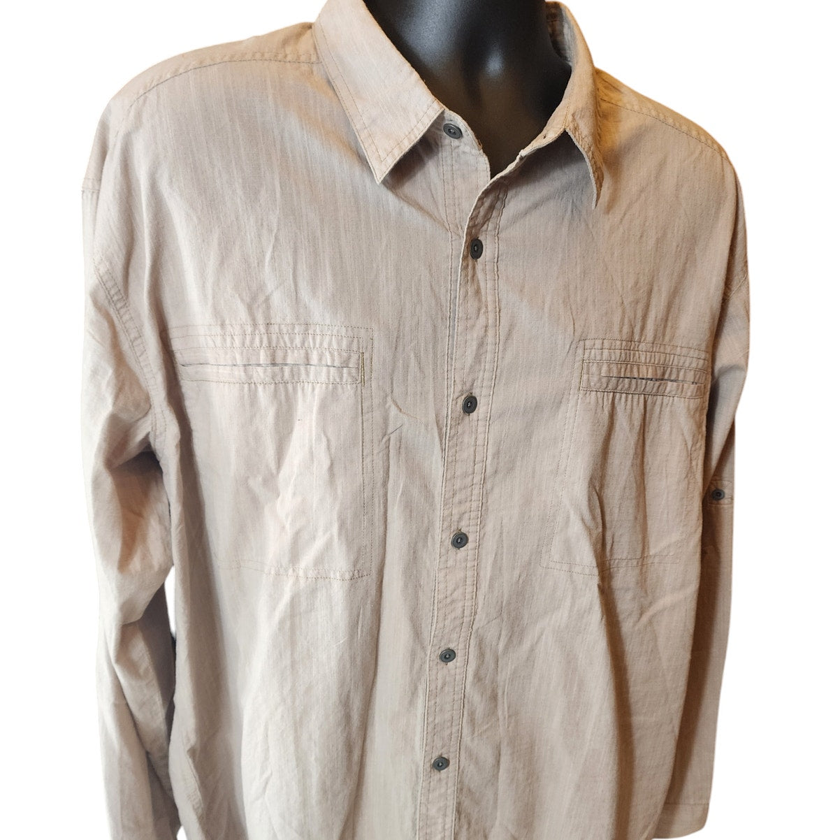 Gravel Gear Shirt Mens 2XL Khaki Long Sleeve Chambray Teflon Work Water Resist