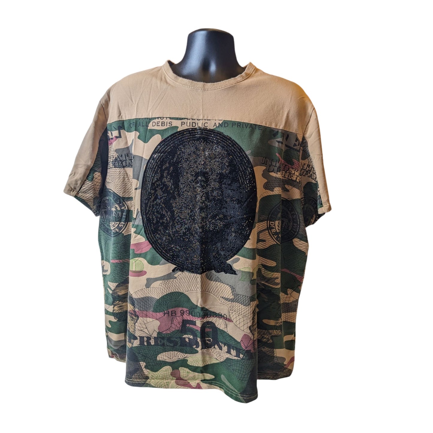 Hudson Camo Money Graphic T Shirt Mens 4X Streetwear Tee Hip Hop Ben Franklin