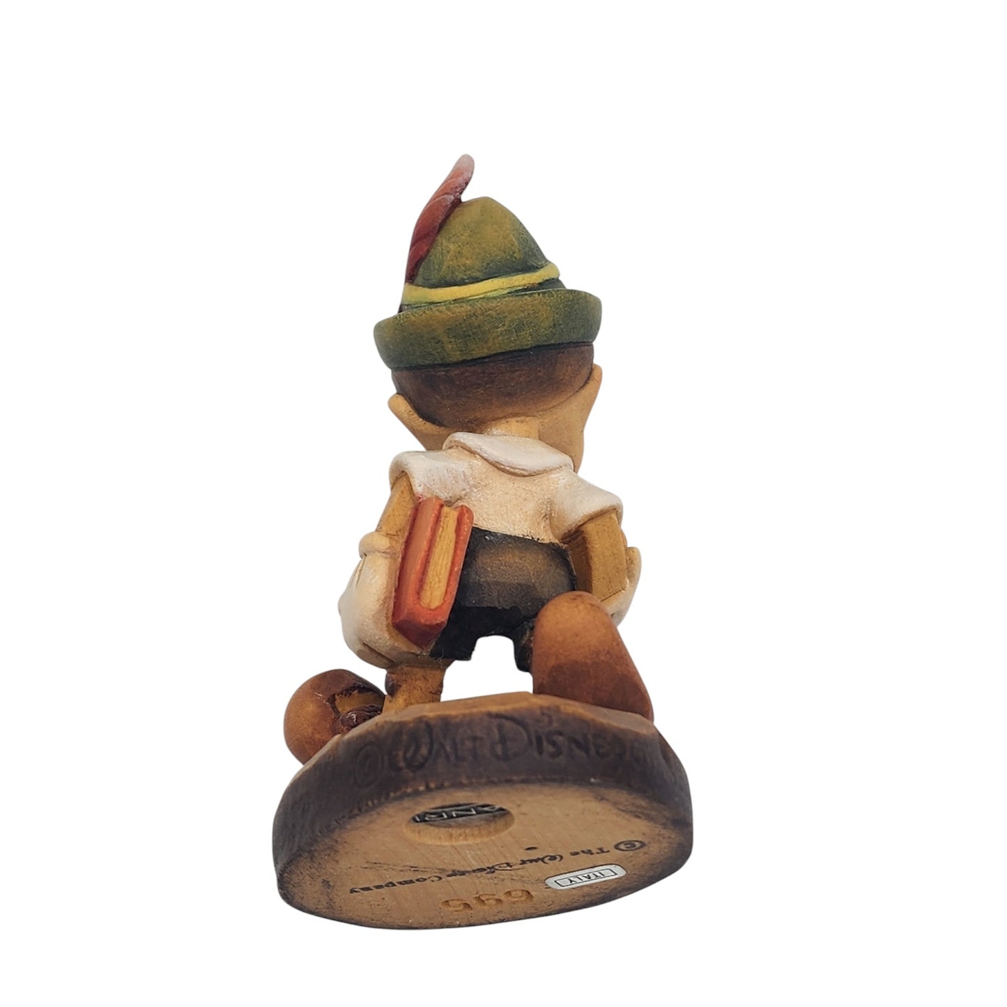 Vintage ANRI Disney Pinocchio 695 Figurine Carved Italy Wood School Apple 4"