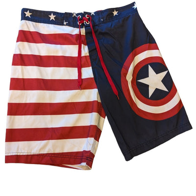 Marvel Captain America Board Shorts Mens XL Patriotic Swim Trunks American Flag