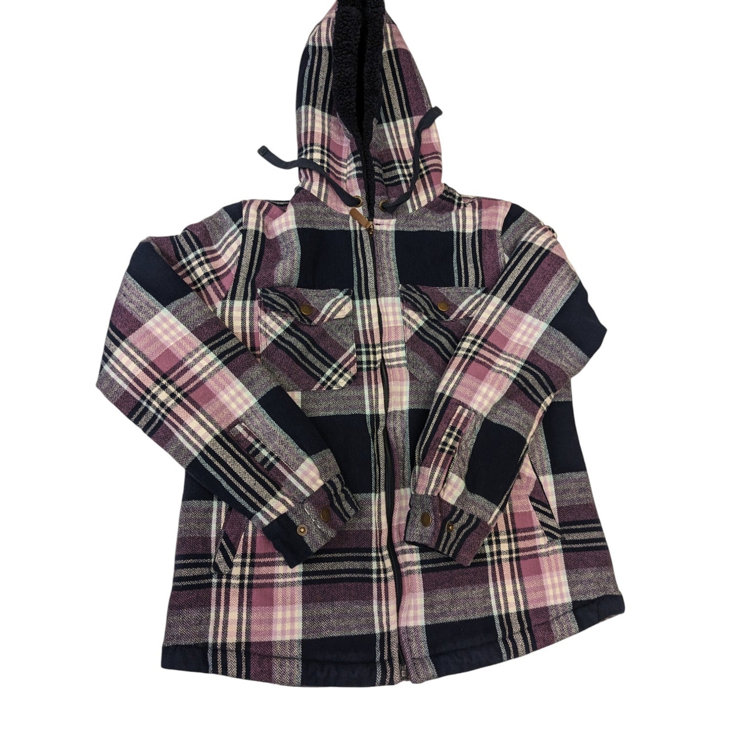 Legendary Whitetails Hooded Flannel Jacket Women Small Sherpa Lined Plaid Fleece