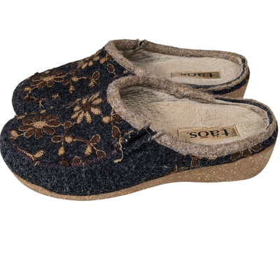 Taos Shoes Woolderness Womens 38 7-7.5 Wool Slippers Felt Floral Clogs Slip On