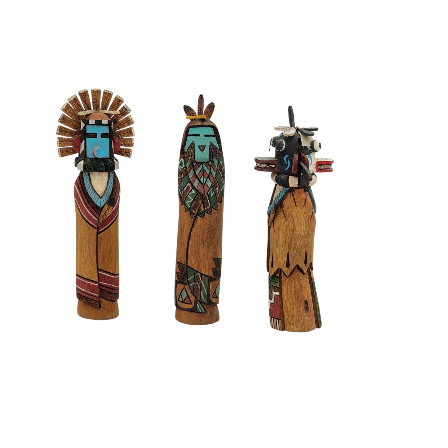 Native American Kachina 3 Figures J. Nequatewa Zuni Hopi Corn Dancer Maiden Ogre