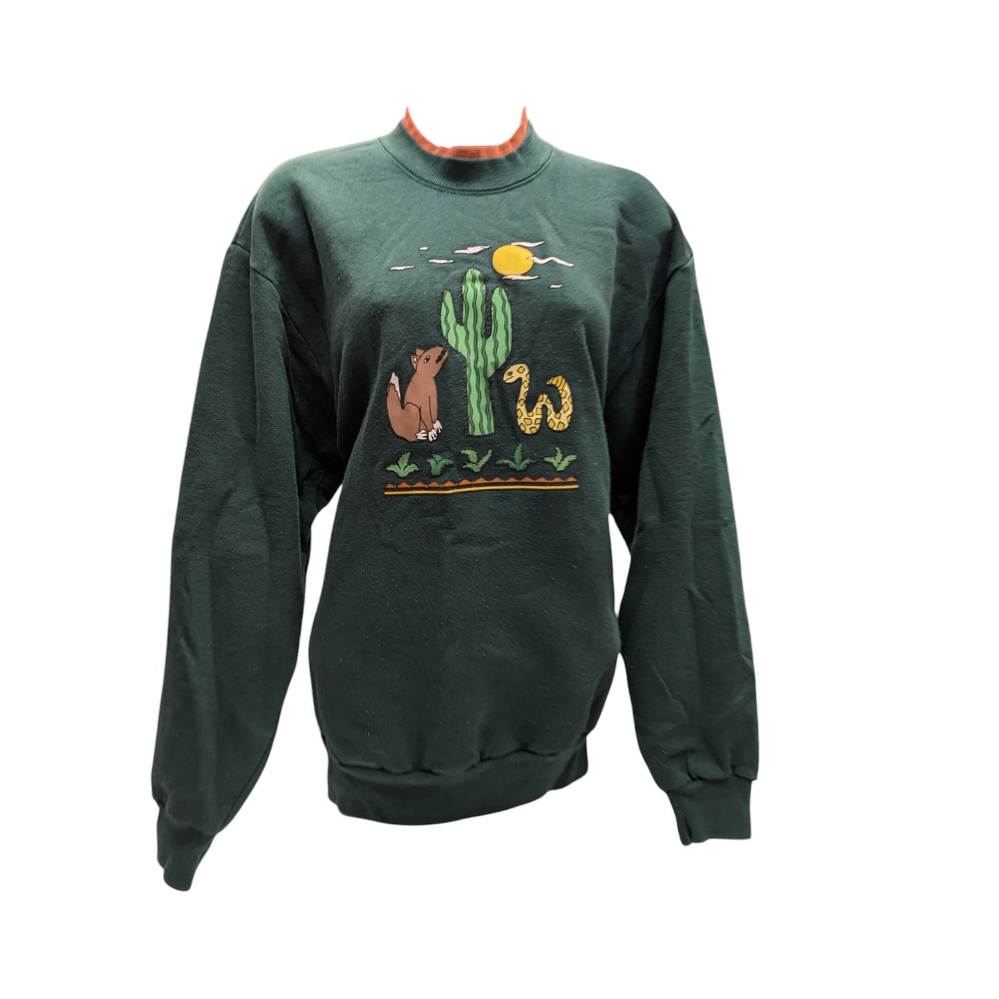 Vintage Jerzees Sweatshirt Womens Medium Crew Cactus Desert Sweater Southwestern