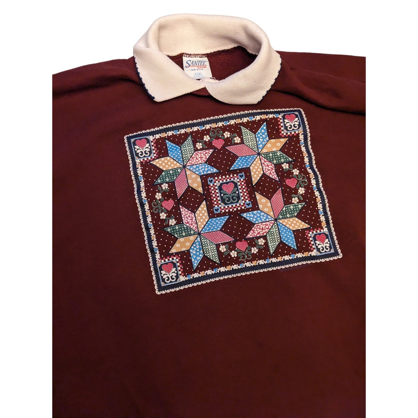 Vintage Santee Pluma Sweatshirt Womens 3XL Sweater Pullover Quilted Patch Maroon