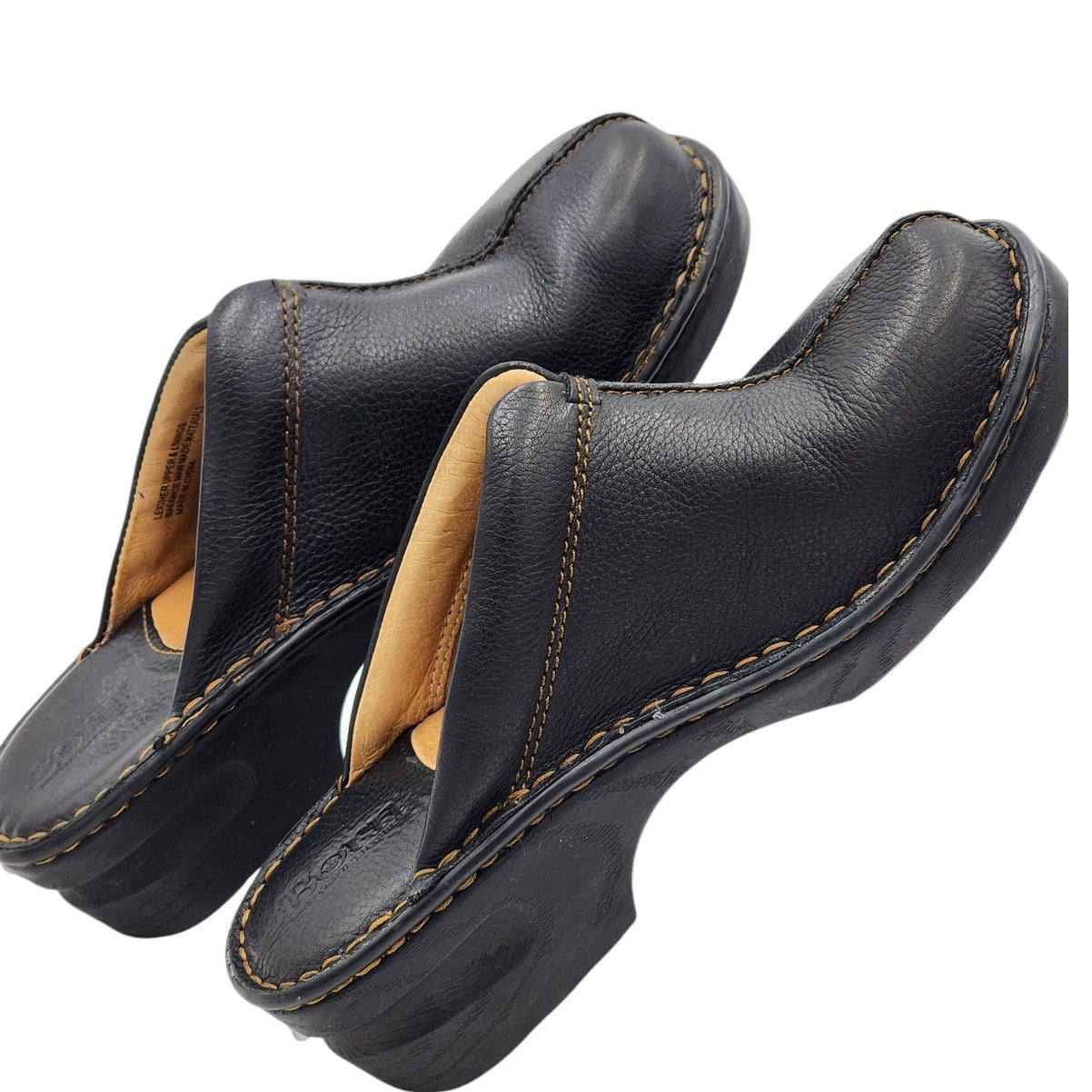 Born Shoes Black Leather Slip On Clogs Women 8M Comfort Mule Nurse VCJG16 873503