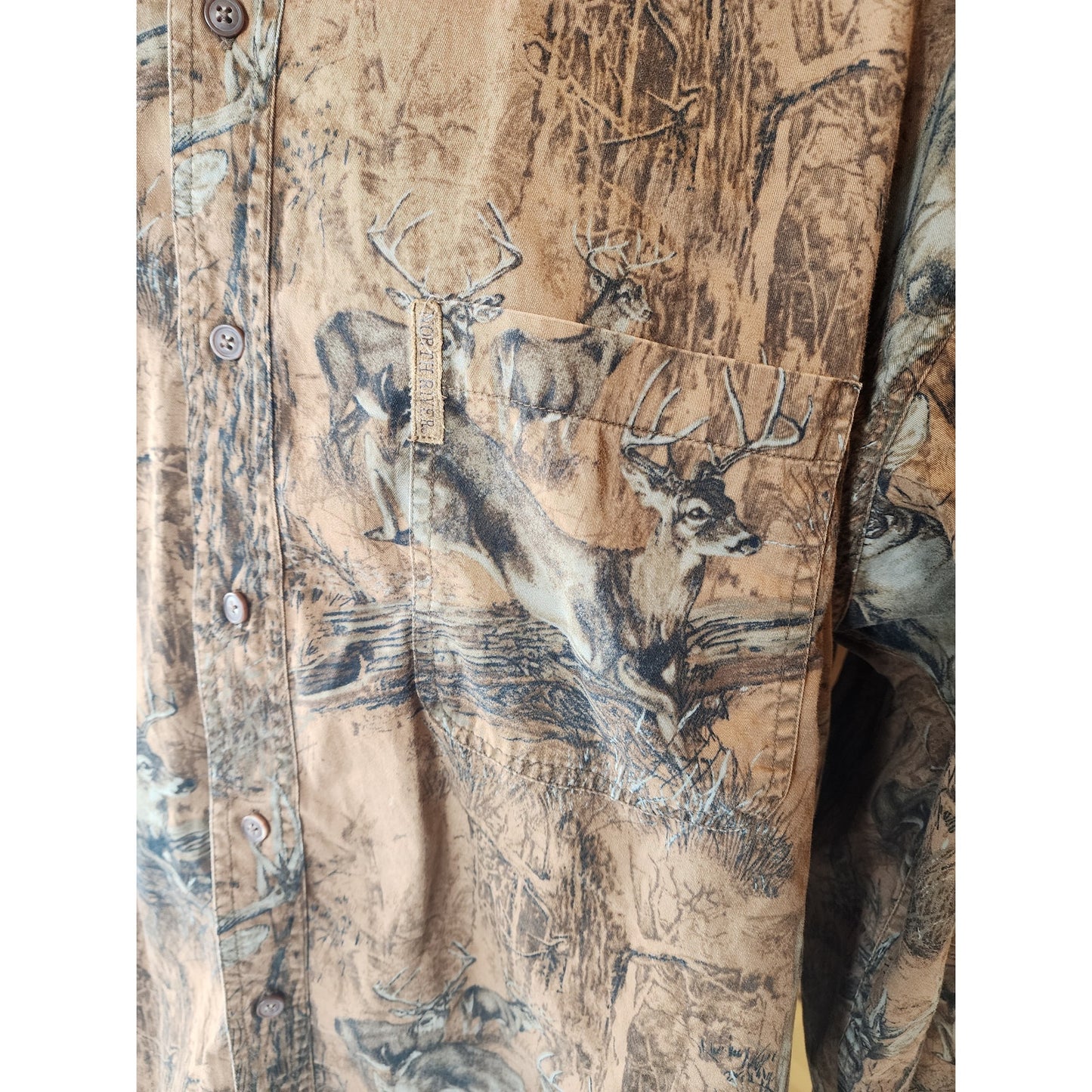 Noble River Hunting Shirt Men XXL Deer Camo Print Button Down Outdoorsman Rugged