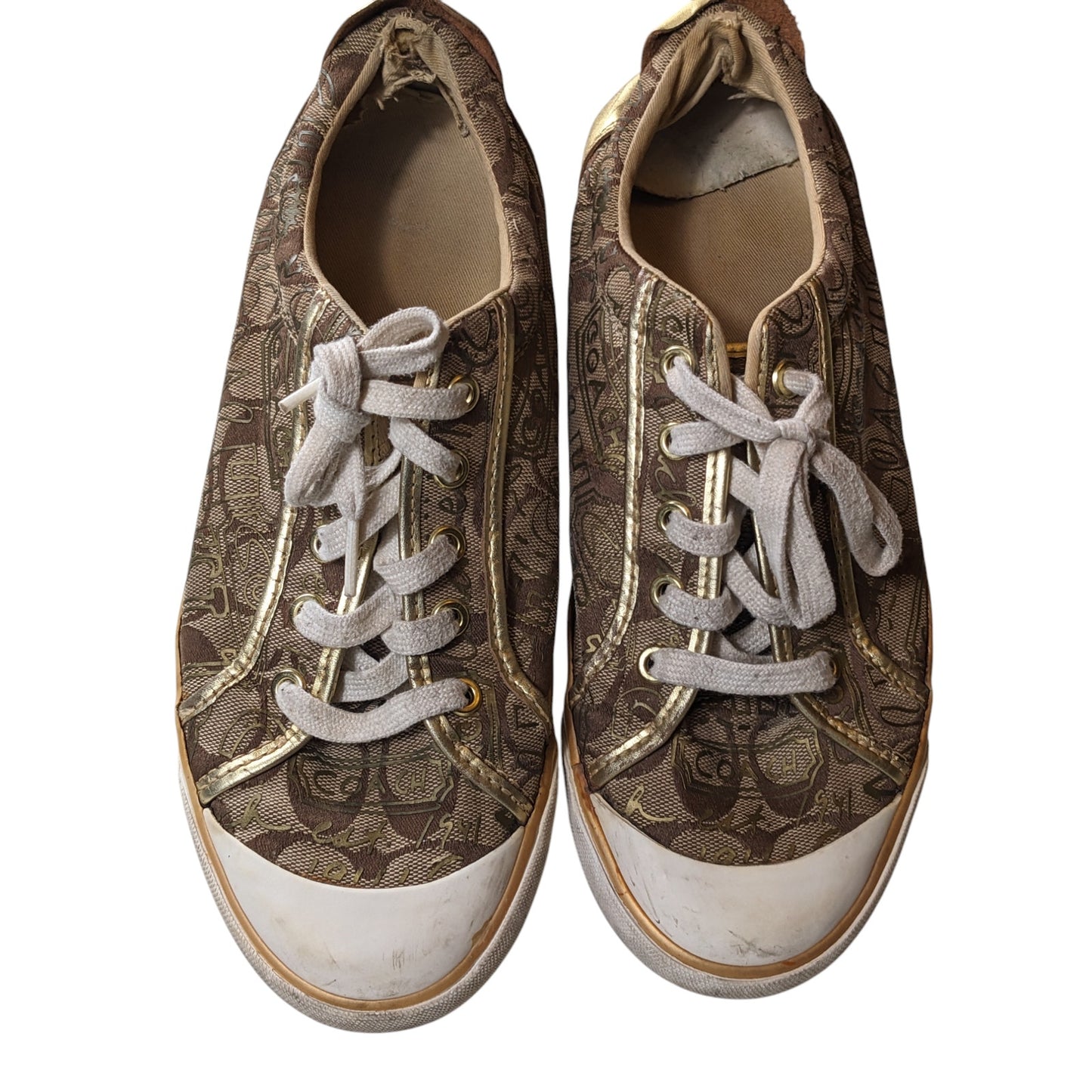 Coach Shoes Gold Canvas Sneakers Womens Size 10B Casual Low Top Streetwear Style