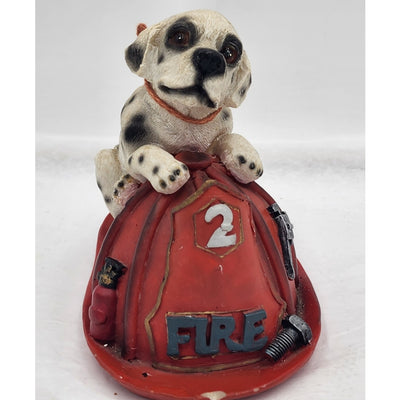 Vintage Dalmatian Puppy Firefighter Helmet Firemen Decor Shelf Dog Adorable 4"