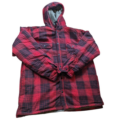 Wolverine Flannel Shirt Jacket Mens XL Sherpa Lined Plaid Hooded Snap Lumberjack