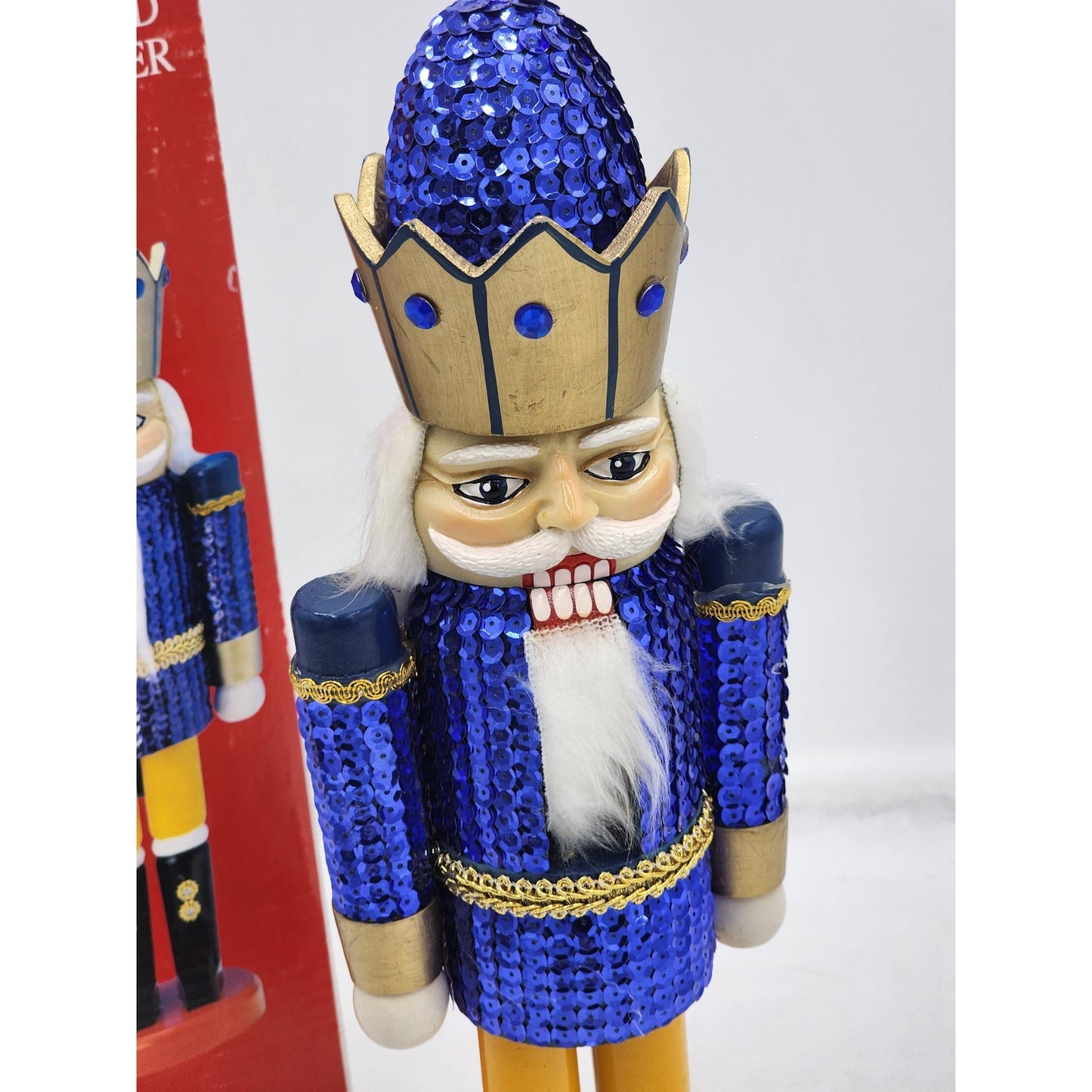 Nutcracker Sequined Blue Glittered Bedazzled Sparkle Christmas Holiday Decor 15"