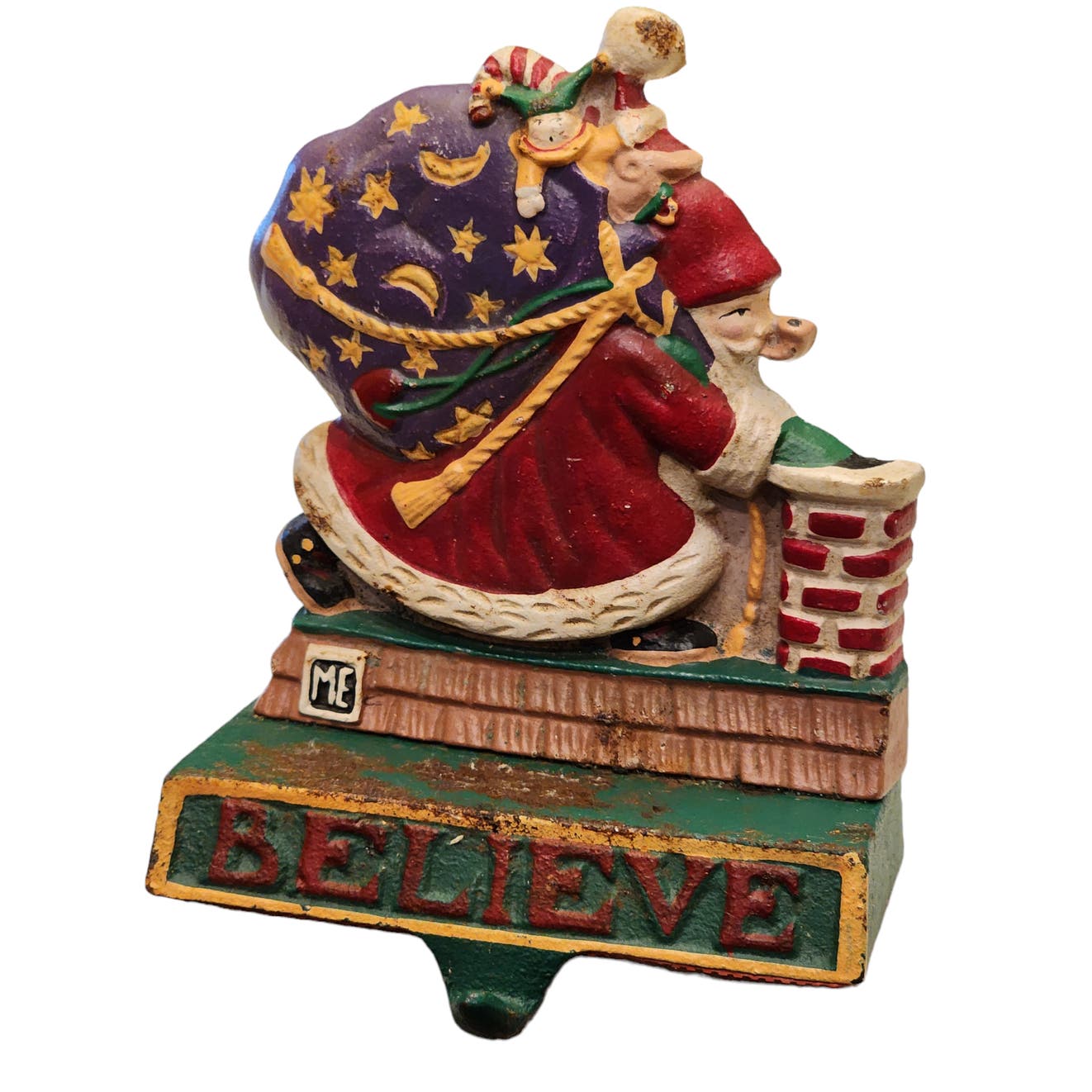 Mary Engelbreit Stocking Hanger Holder Cast Iron Midwest Believe Santa Chimney