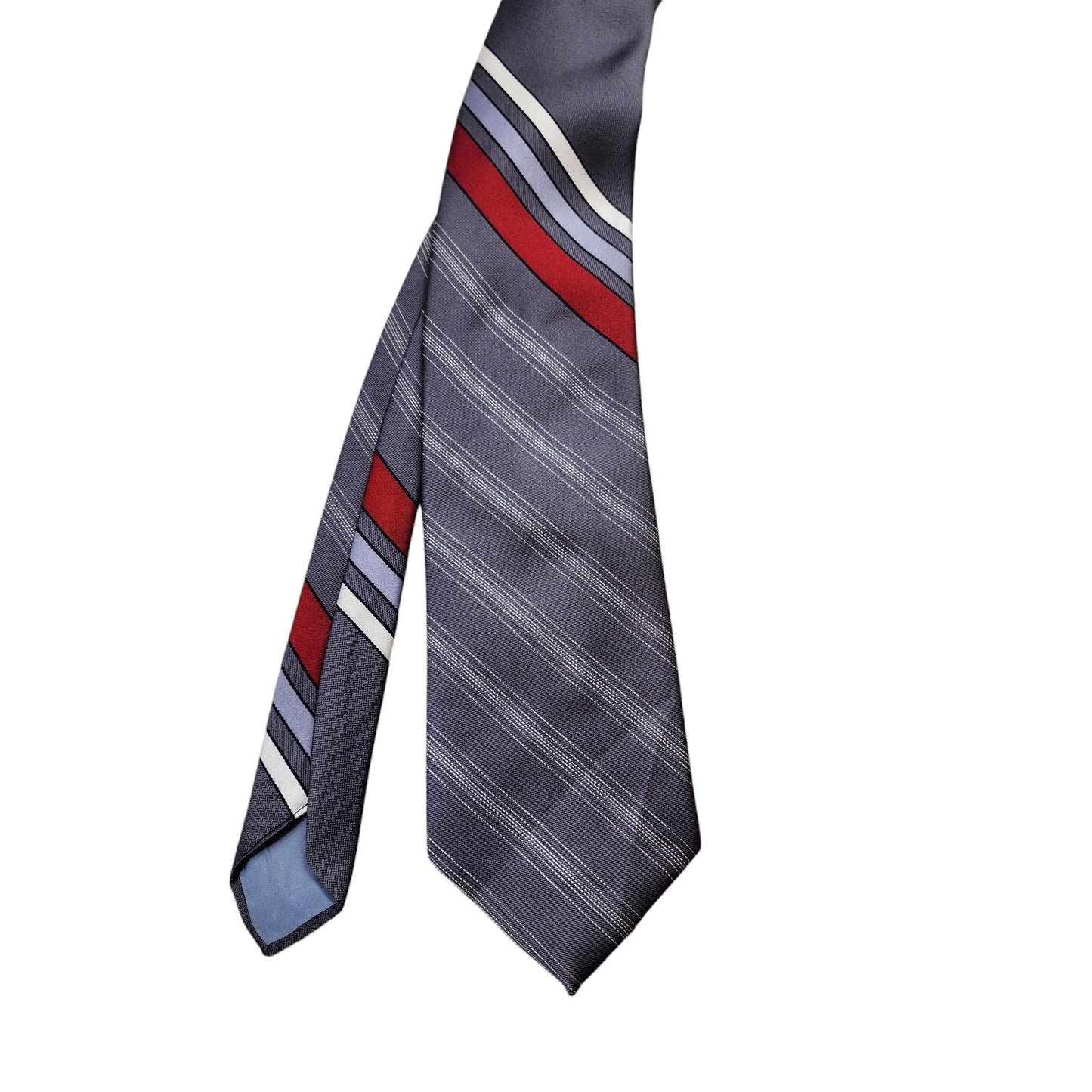 Damon Striped Men Tie Gray Red Blue Business Formal Necktie Elegant Professional