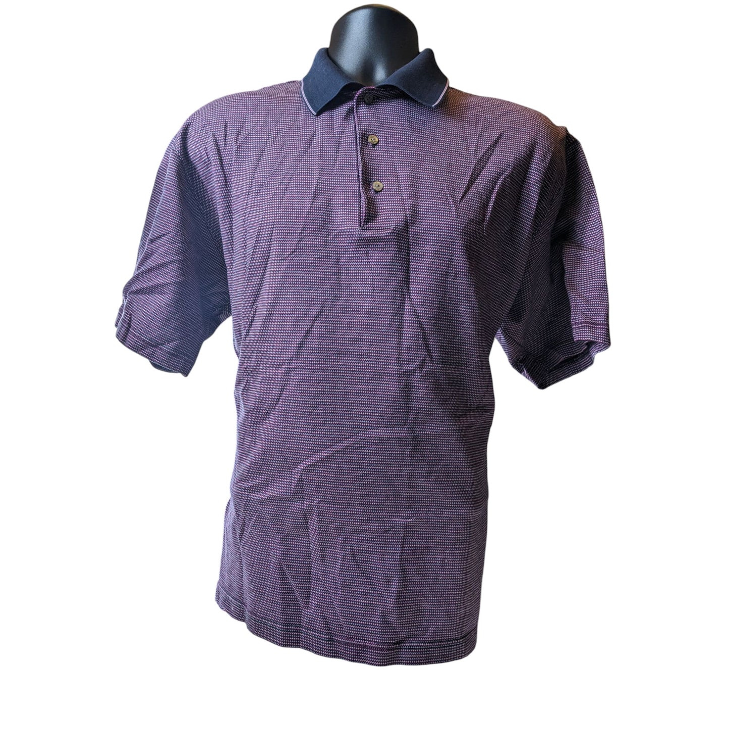 Ben Hogan Polo Golf Shirt Mens Large Purple Micro Houndstooth Short Sleeve