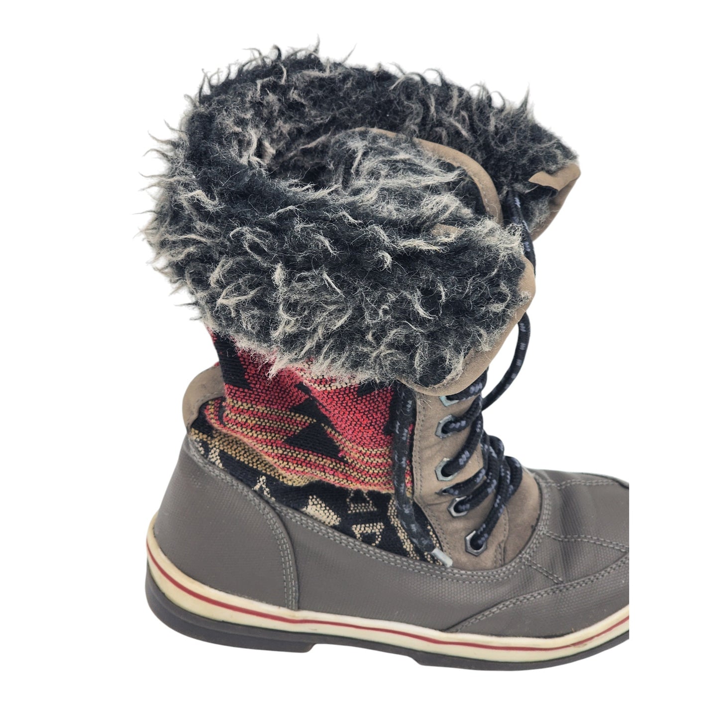 Aztec Print Snow Boots Warm Faux Fur Women Size 6/7 Boho Cozy Winter W22750