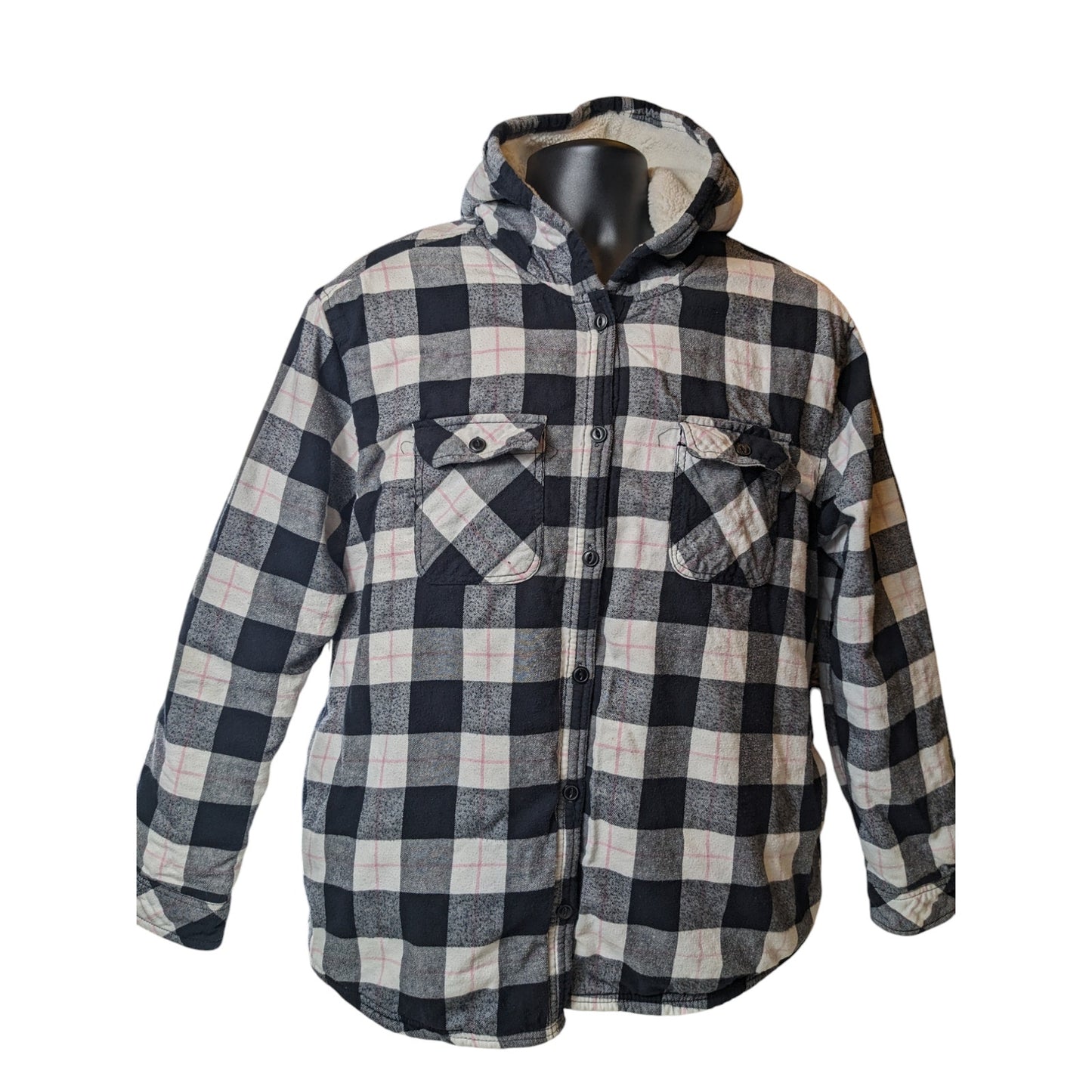 Boston Traders Flannel Jacket Shirt Womens XXL Sherpa Lined Hooded Plaid Shacket