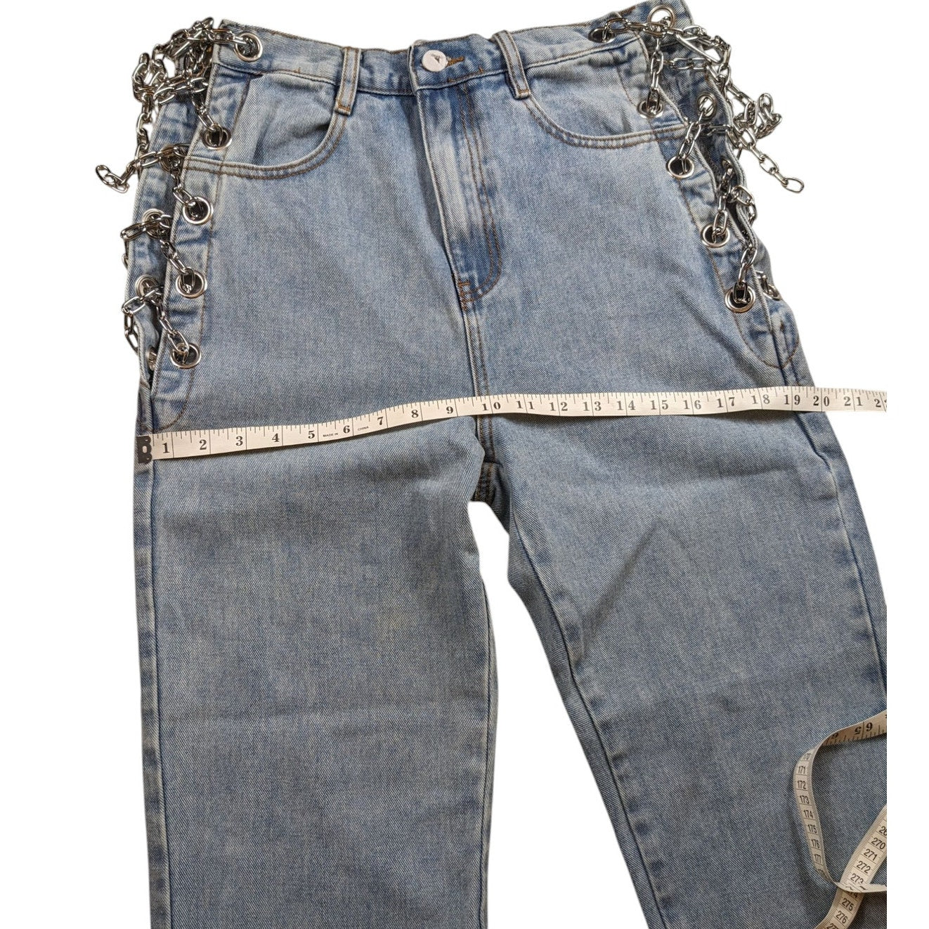 N1 Los Angeles Chain Denim Jeans Womens Medium Punk Grunge Style Edgy Skater