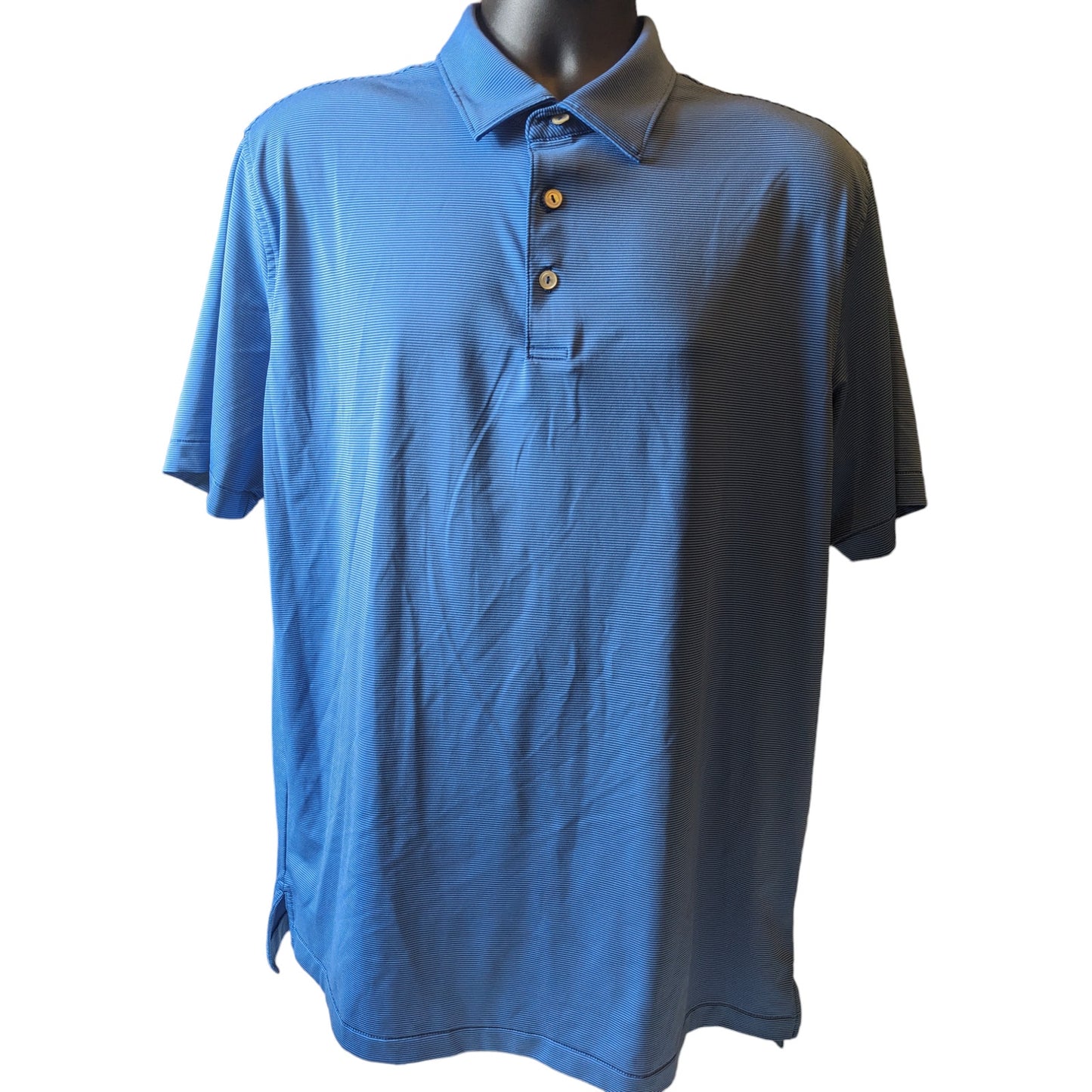 Peter Millar Polo Summer Comfort Mens Large Blue Striped Short Sleeve Golf Shirt