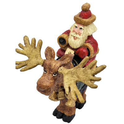 Santa Riding Moose Wood Handcrafted Signed Ken Kratz Rare Folk Art 1998 Vintage