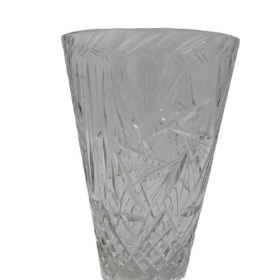 Elegant Vintage Heavy Crystal Vase Diamond Crosshatch Glass Home Decor 10"