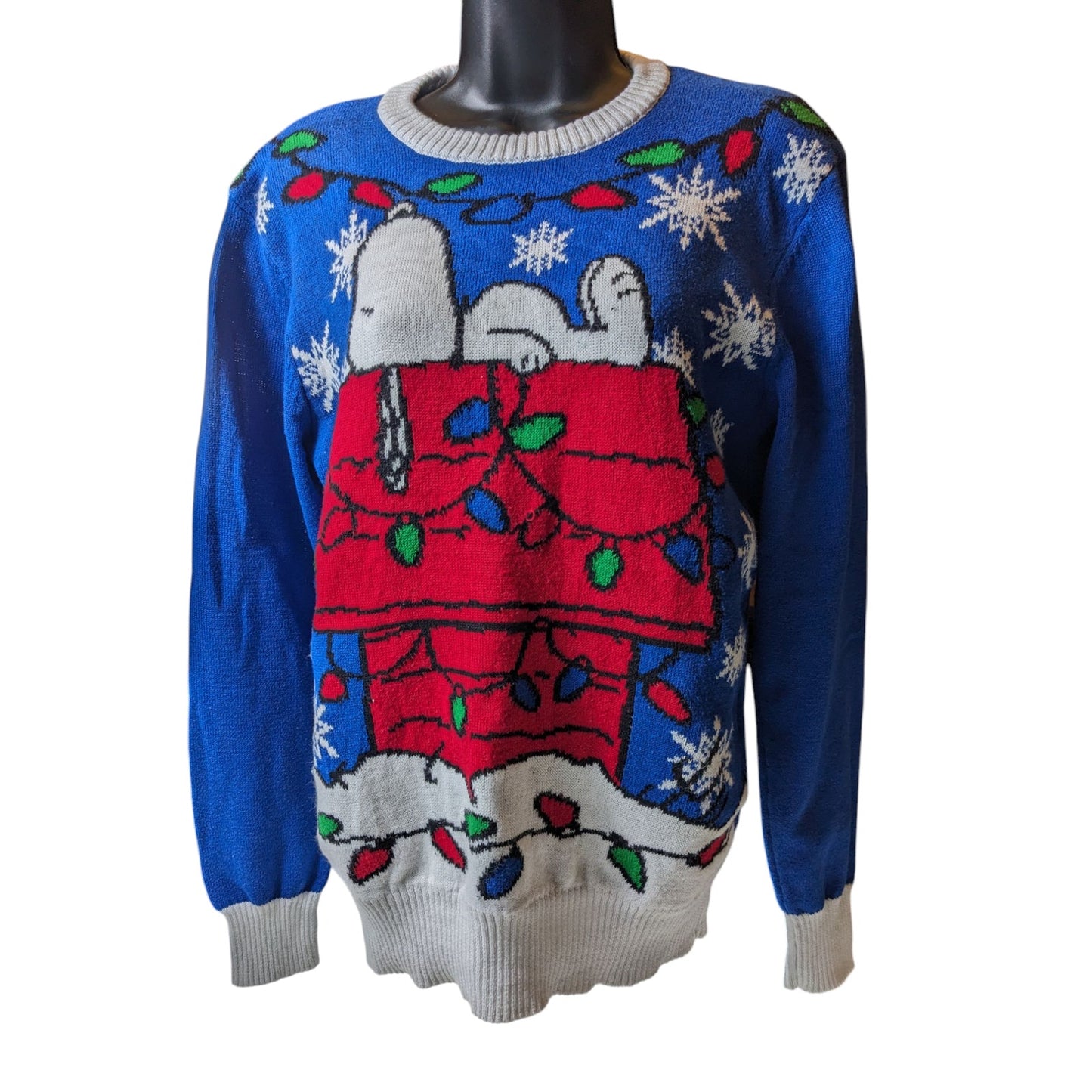 Peanuts Snoopy Christmas Sweater Womens Small Ugly Holiday Pullover Snowflakes