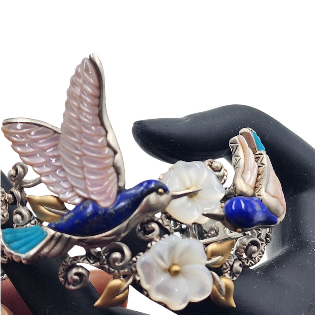 Barbara Bixby Bracelet Hummingbirds Sterling 18K Gold Cuff Bracelet Turquoise 7"