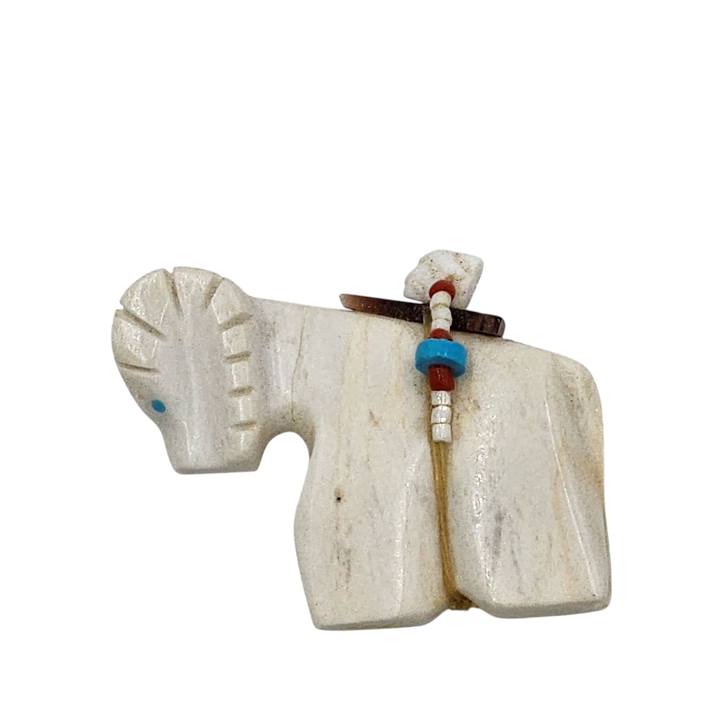 Native American Zuni Horse Buffalo Fetish White Stone Arrow Turquoise Signed