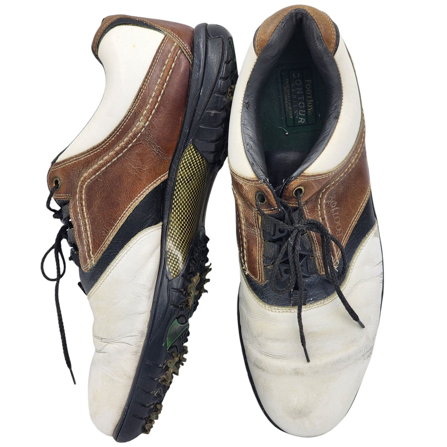 FootJoy Golf Shoes Mens 12m Contour Series Leather Brown White Spiked Lace 54108