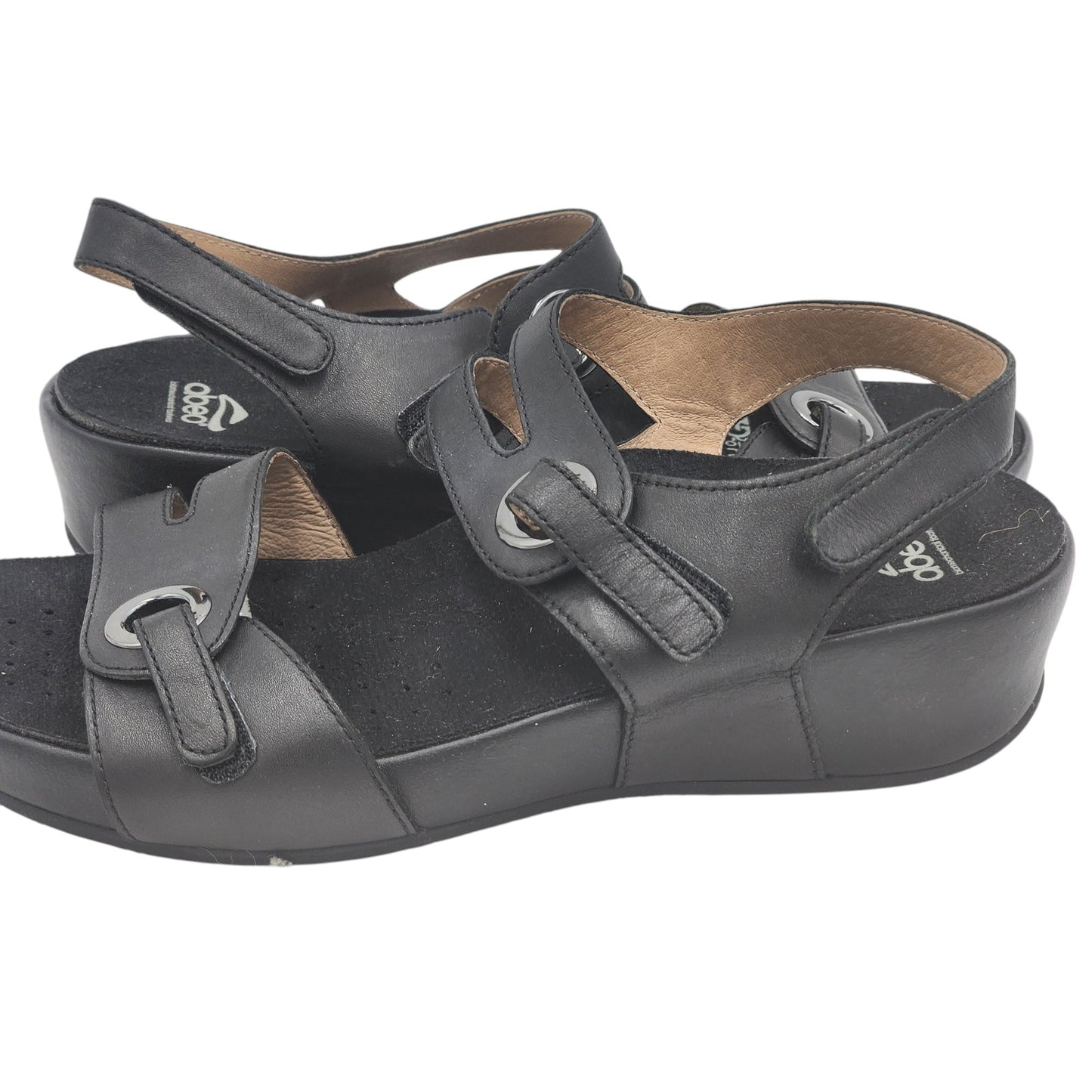 ABEO Greta Womens Black Leather Orthotic Sandals Size 9 Comfort Walking Shoes