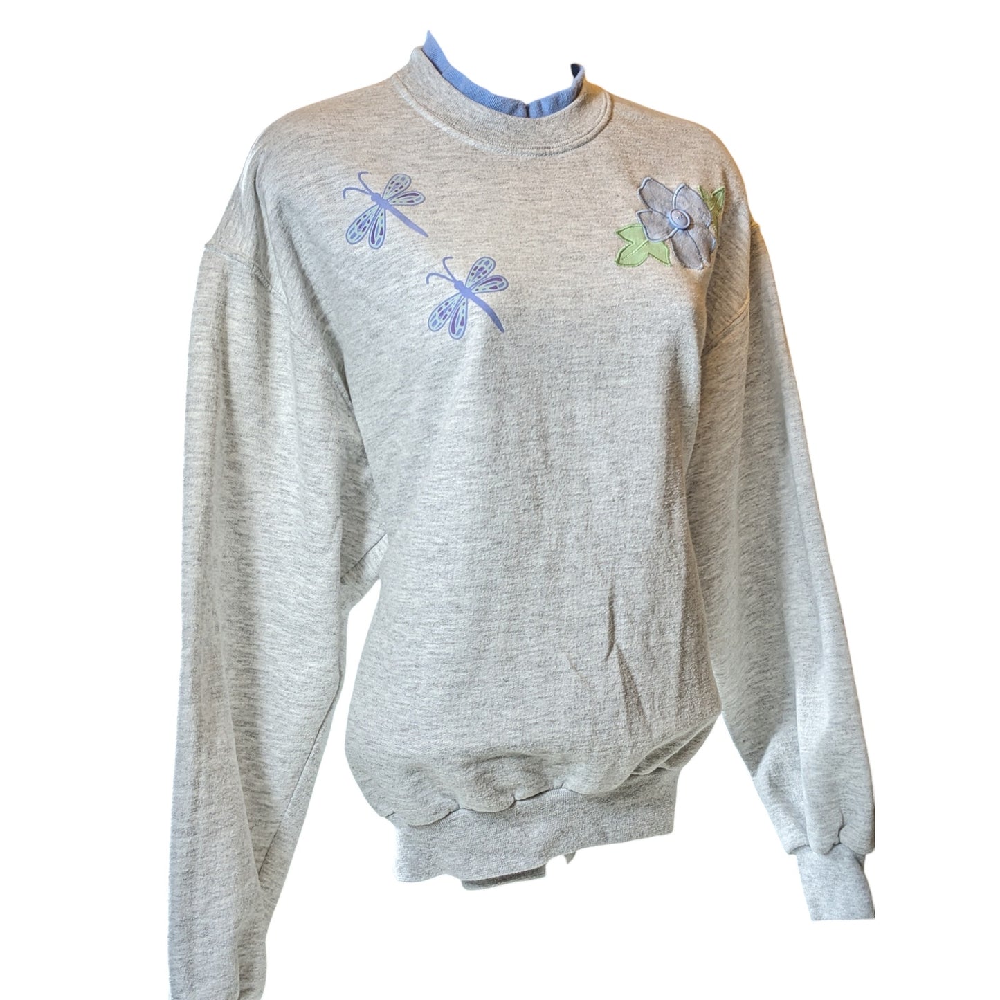 Jerzees Sweatshirt Womens Medium NuBlend Pullover Flower Dragonfly Vintage Retro