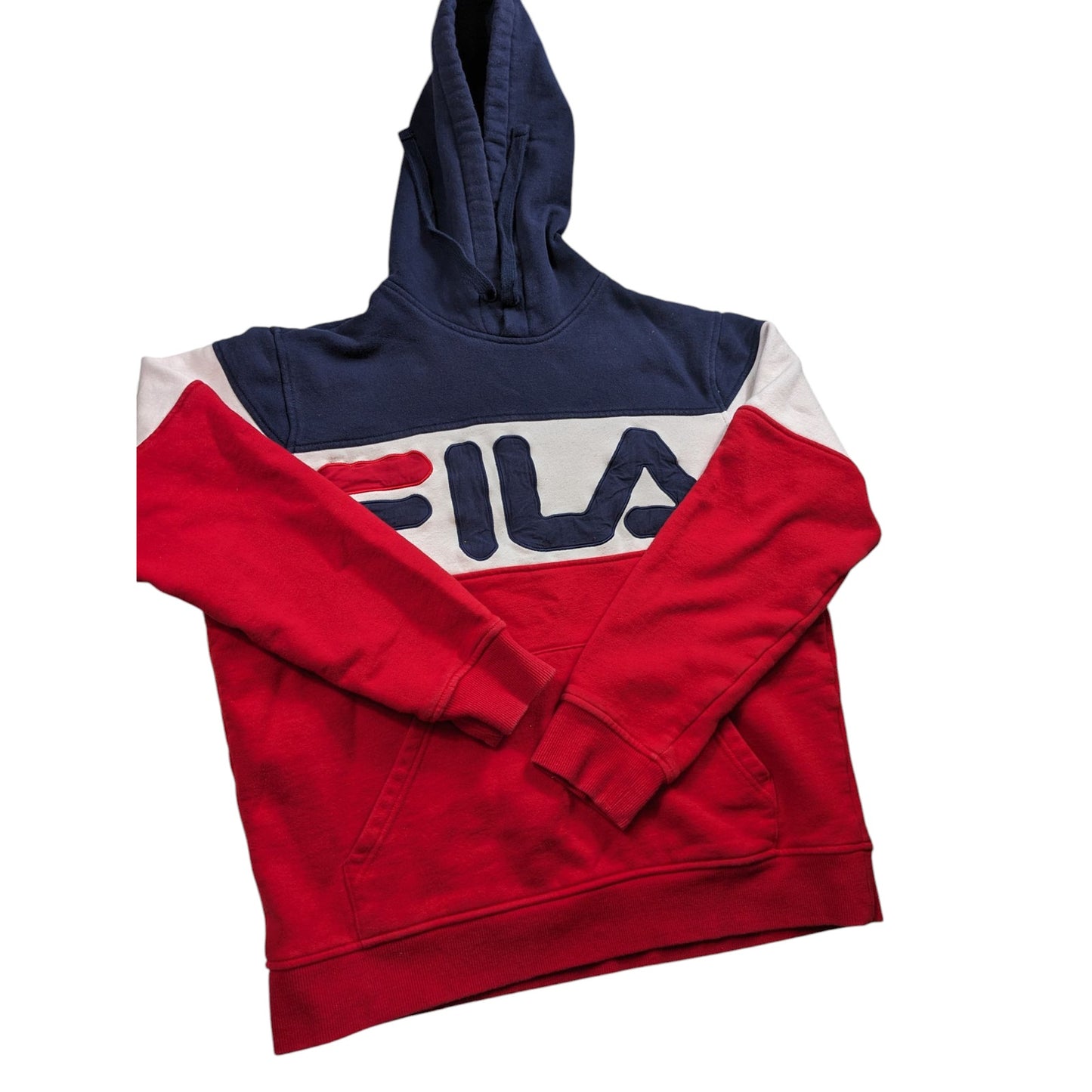 FILA Hoodie Women Medium Colorblock Pullover Red Blue Big Logo Sweatshirt Preppy