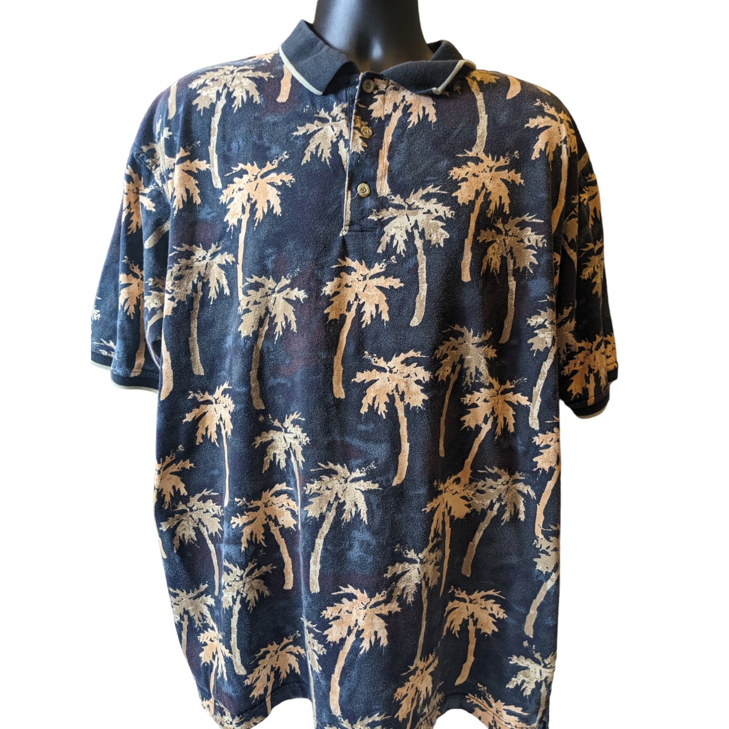 Hibiscus Hawaiian Polo Shirt Men XXL Short Sleeve Palm Tree Button Collar Golf