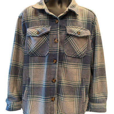 Plaid Shacket Mens Large Button Up Jacket Shirt Long Sleeve Outdoor Lumberjack