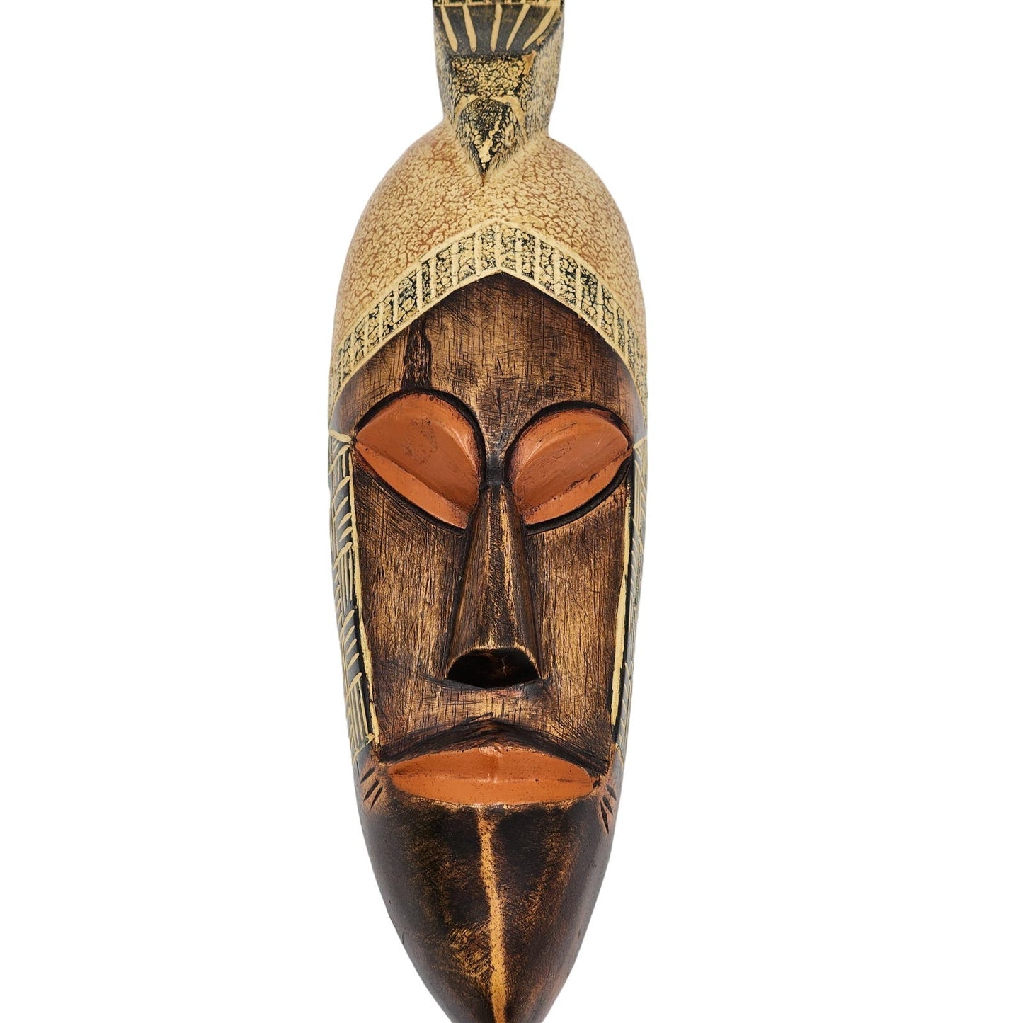 African Mask Wall Decor Ghana Wood Tribal Art Ethnic Cultural Face Bohemian 18"