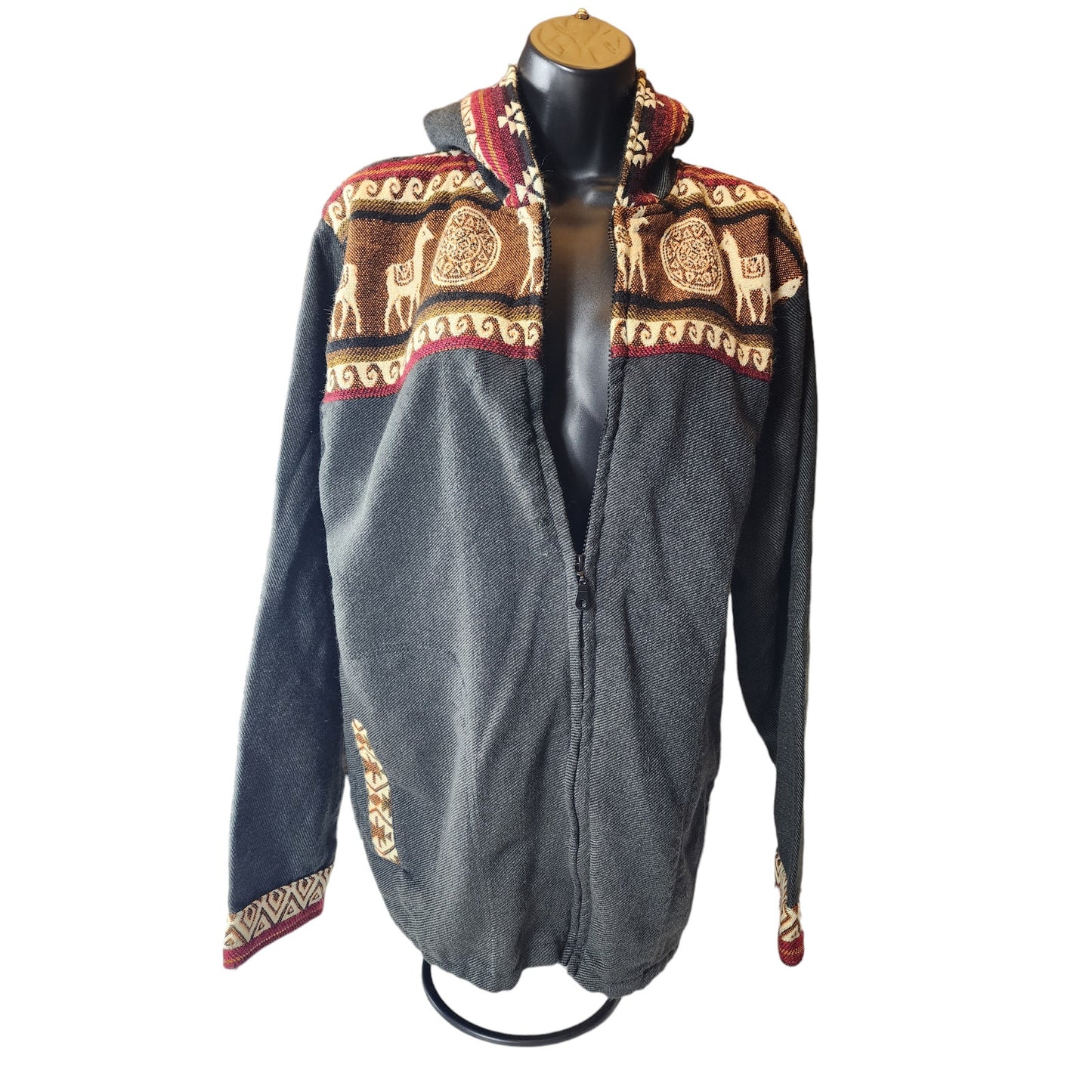 Vintage Hoodie Jacket Women Large Southwestern Native Tex Style Ecuador Full Zip