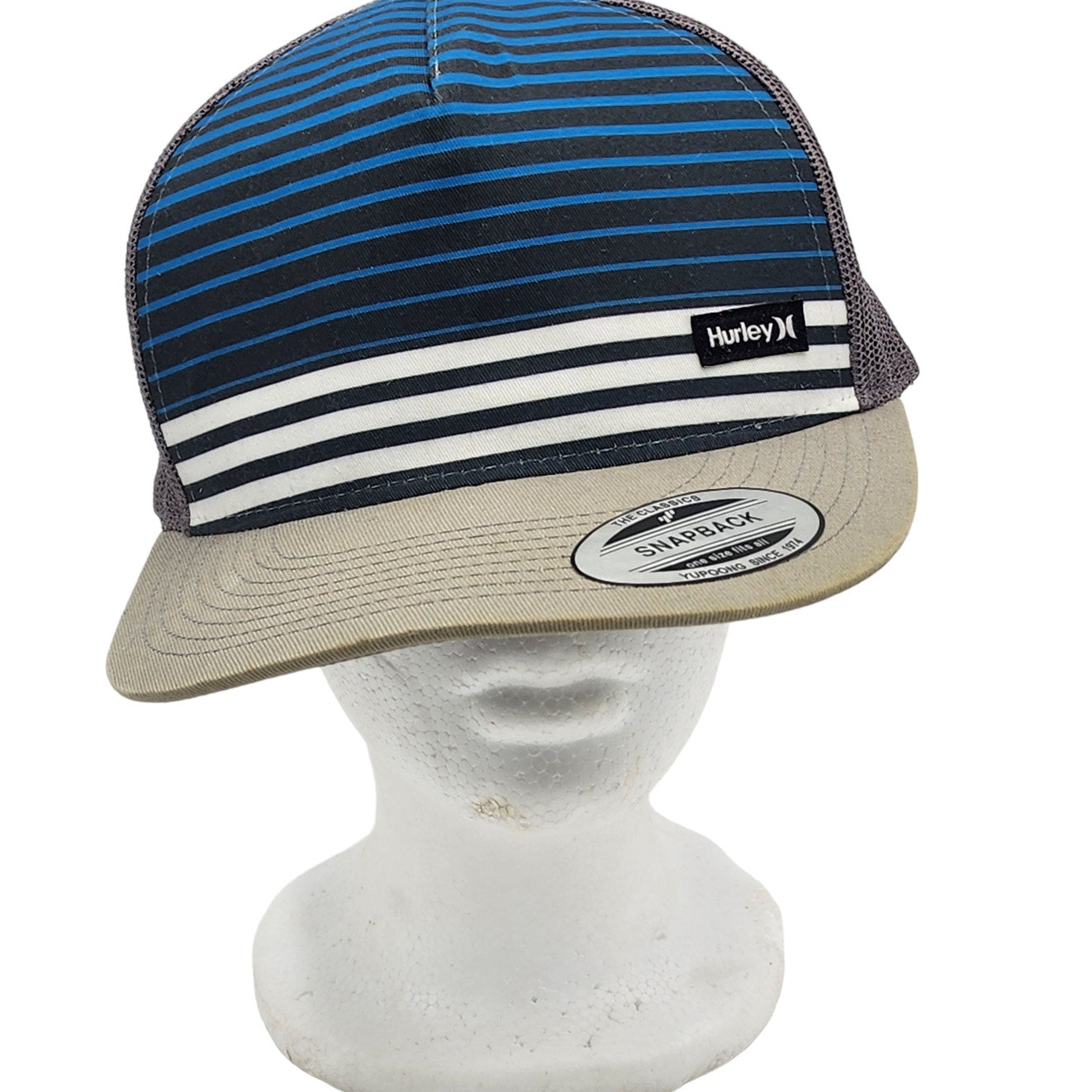 Hurley Striped Snapback Trucker Hat Adjustable Streetwear Surf Style Urban Mesh